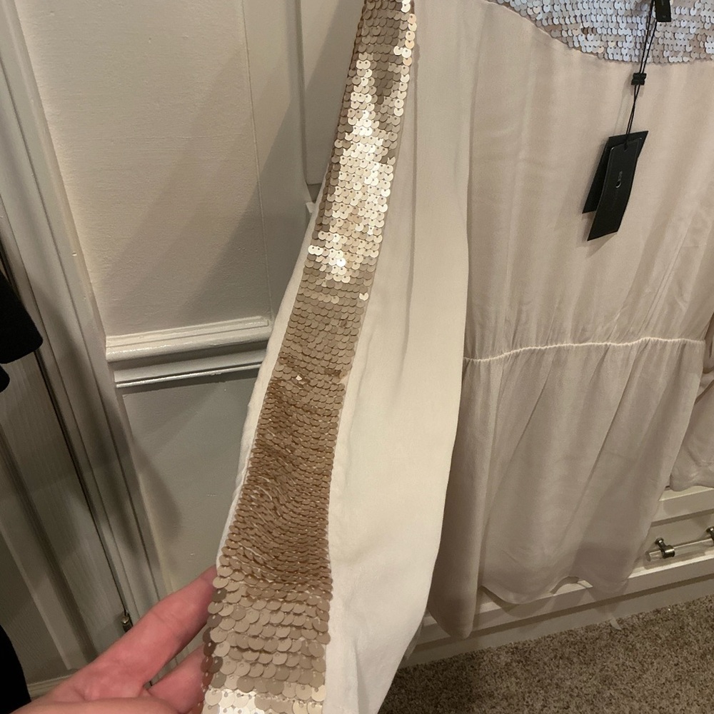 BCBG MaxAzria elegant New with Tags! Cream Long Sleeve sequin Dress - Picture 10 of 13